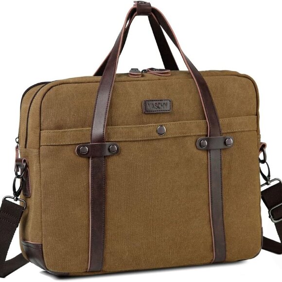 Laptop Bag for Men, Vintage Canvas Water Resistant 15.6 inch Messenger Bag Busin - Picture 1 of 7